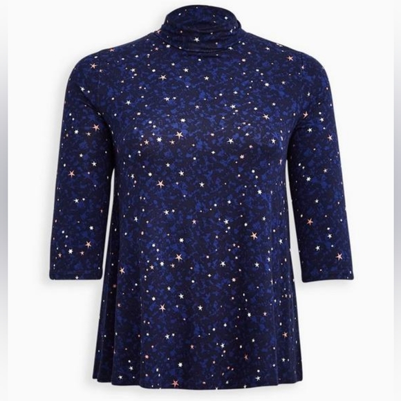 Torrid Plus Size 2 Supersoft Galaxy Blue Turtleneck Swing Shortsleeved Tee - Picture 1 of 9